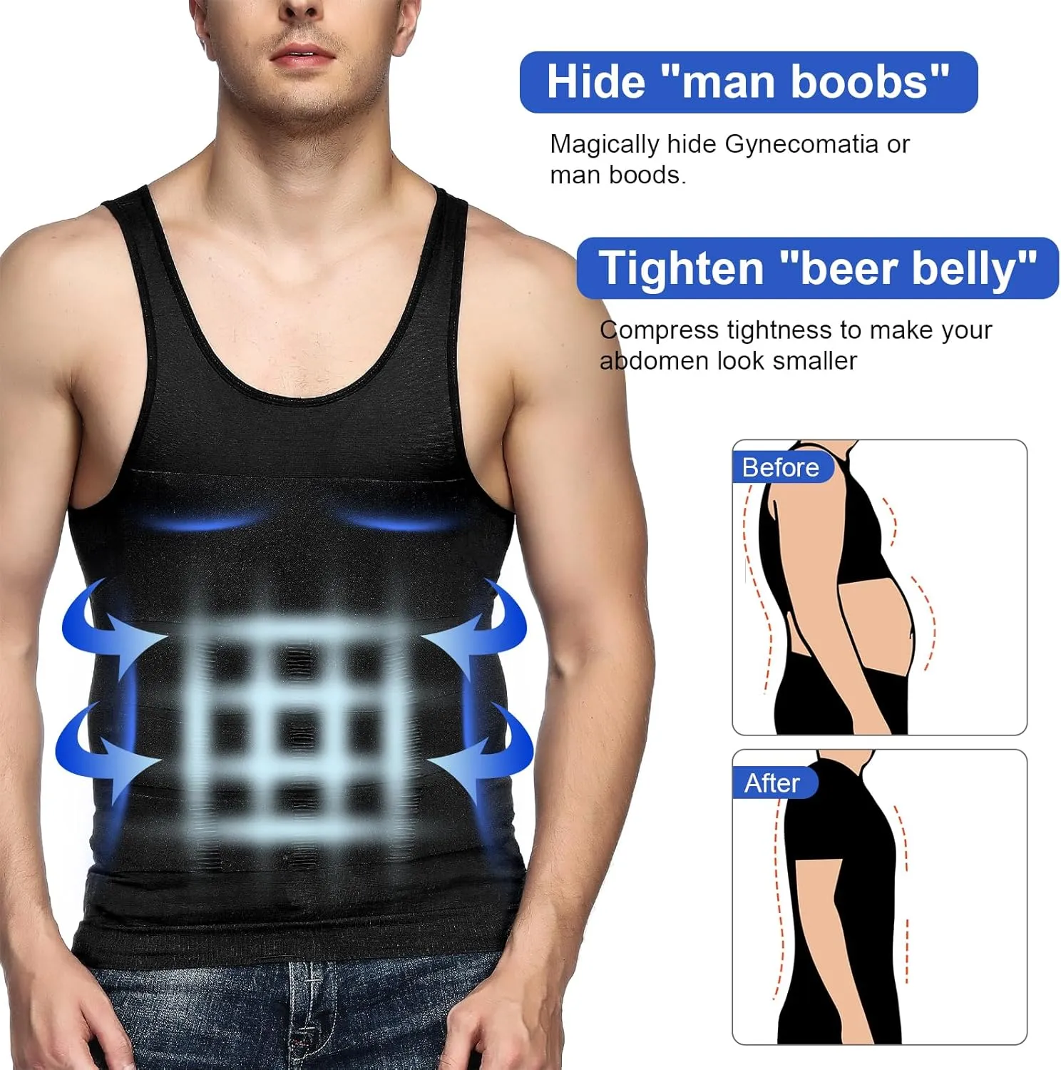 Odoland Men's Body Shaper Slimming Shirt Tummy Vest Thermal Compression Base Layer Slim Muscle Tank Top Shapewear