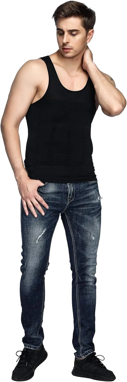 Odoland Men's Body Shaper Slimming Shirt Tummy Vest Thermal Compression Base Layer Slim Muscle Tank Top Shapewear
