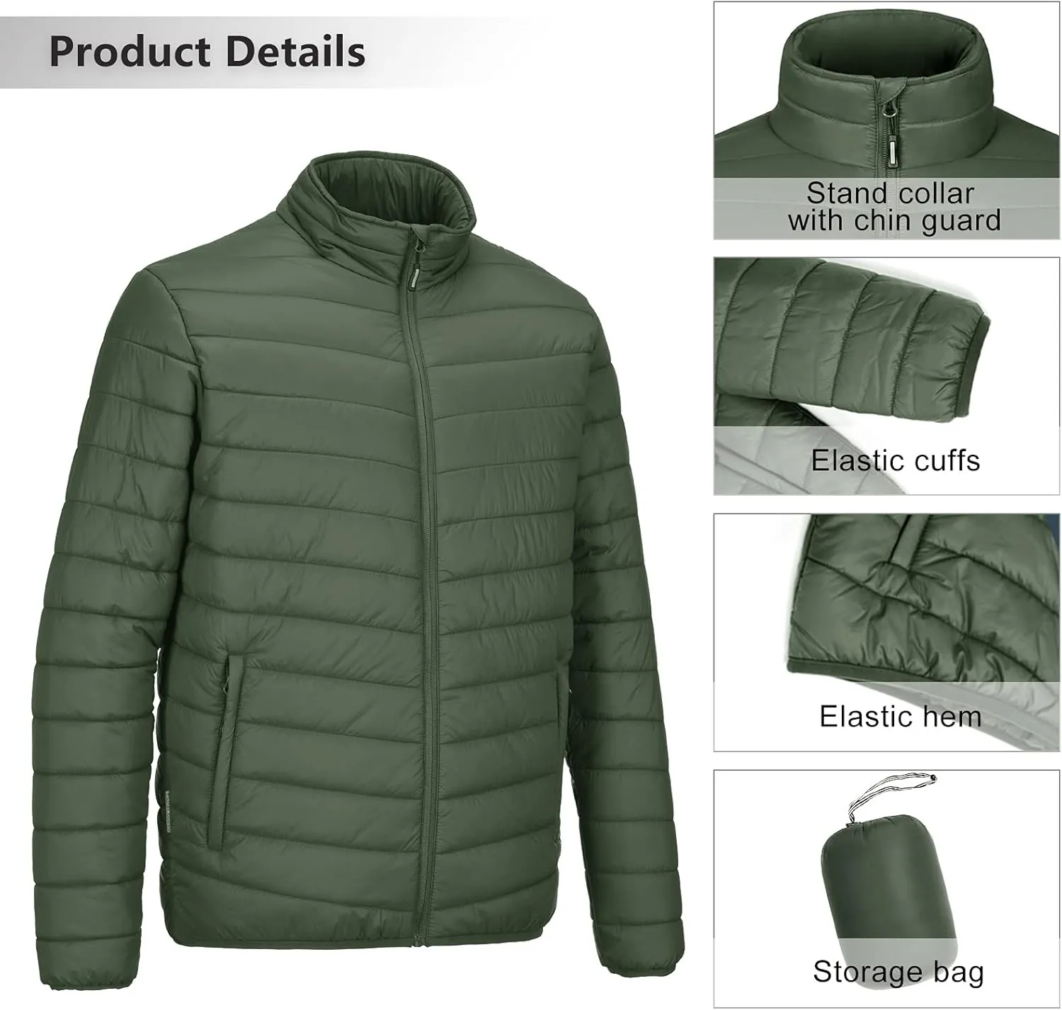 Outdoor Ventures Men's Lightweight Packable Puffer Winter Jacket Insulated Puffy Coat for Snow Ski Hiking Travel