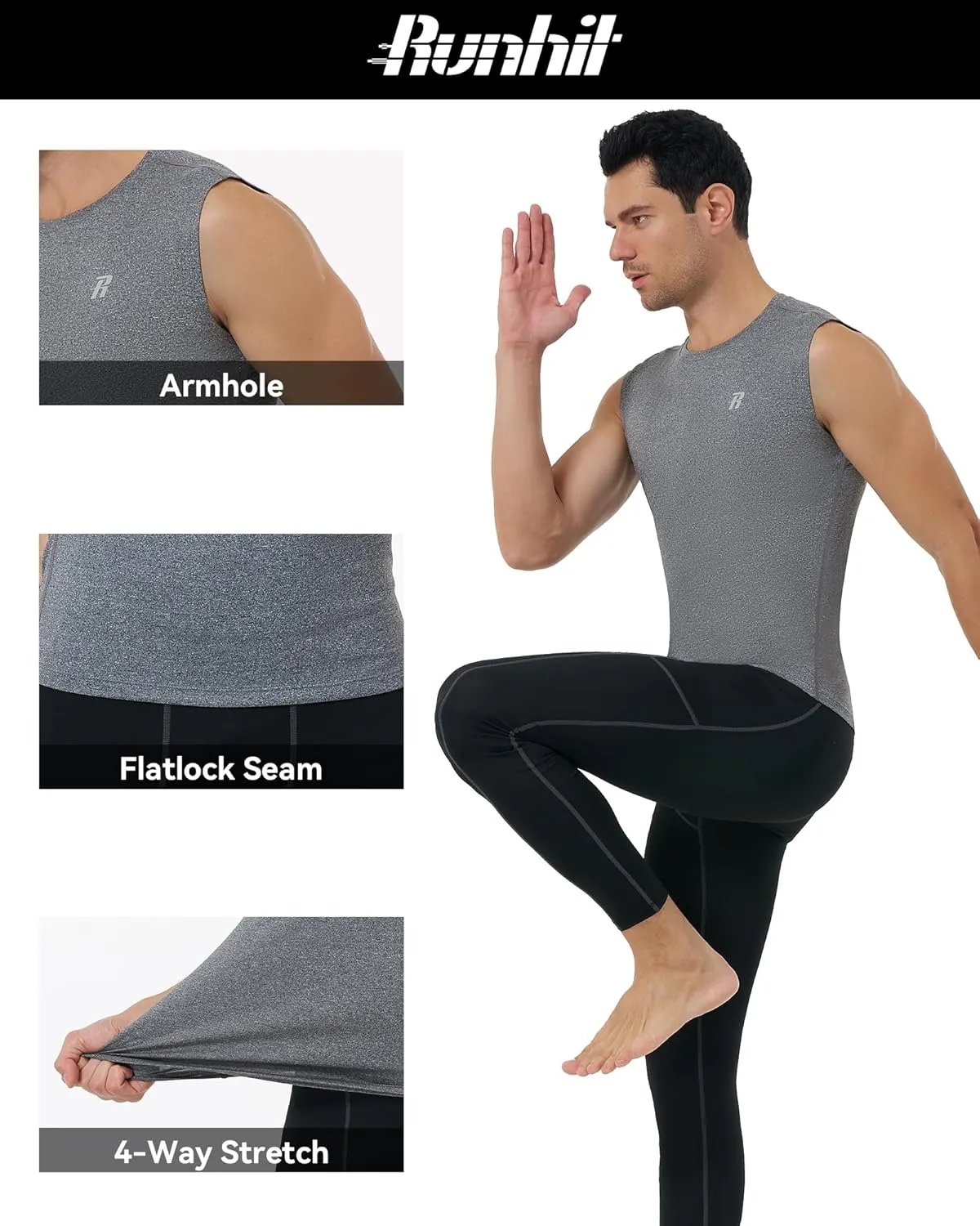 Runhit Sleeveless Compression Shirt Men Athletic Base Layer Shirts