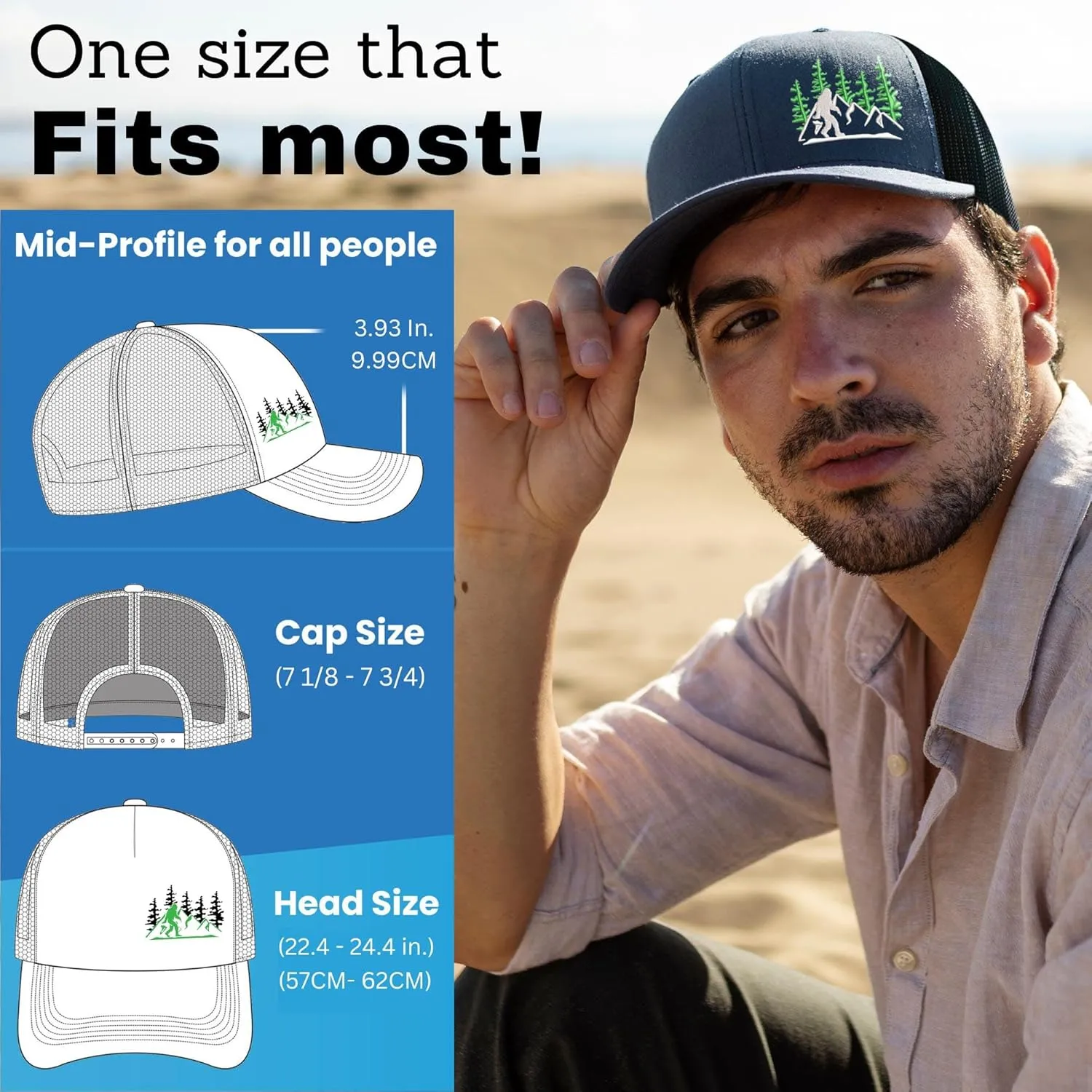 SHOHELL Bigfoot Trucker Hat - Baseball Cap for Men & Women, Adjustable Snapback Hat with Mesh Back, Fishing & Golf Hat