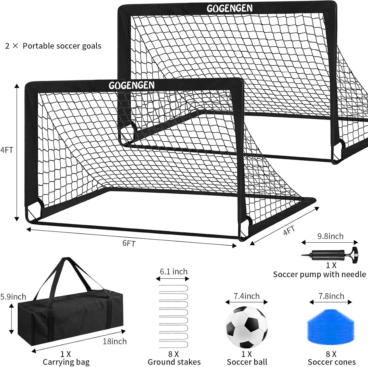Soccer Goal, 2 of 6x4 Soccer Goals for Backyard with Soccer Net, Soccer Ball, Target, Cones, Soccer Training Equipment for Toddler Kids Youth