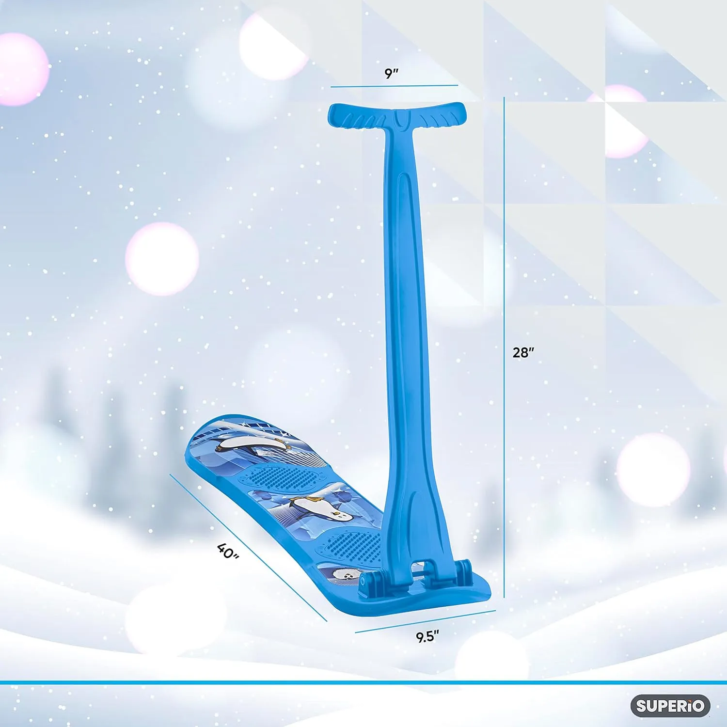 Superio Kids Snow Scooter Sled, Sliding Ski Snowboard with Grip Handle.