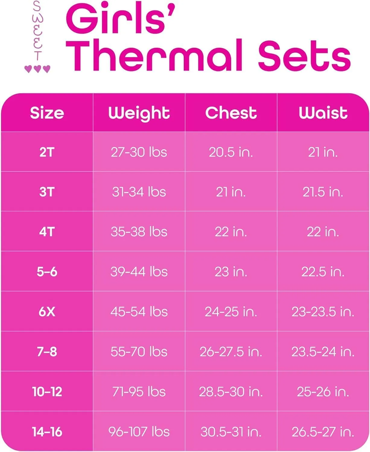 Sweet Hearts Girls' Thermal Underwear Set - 2 Piece Fleece Lined Top and Leggings Long Johns Base Layer for Kids: Made in USA