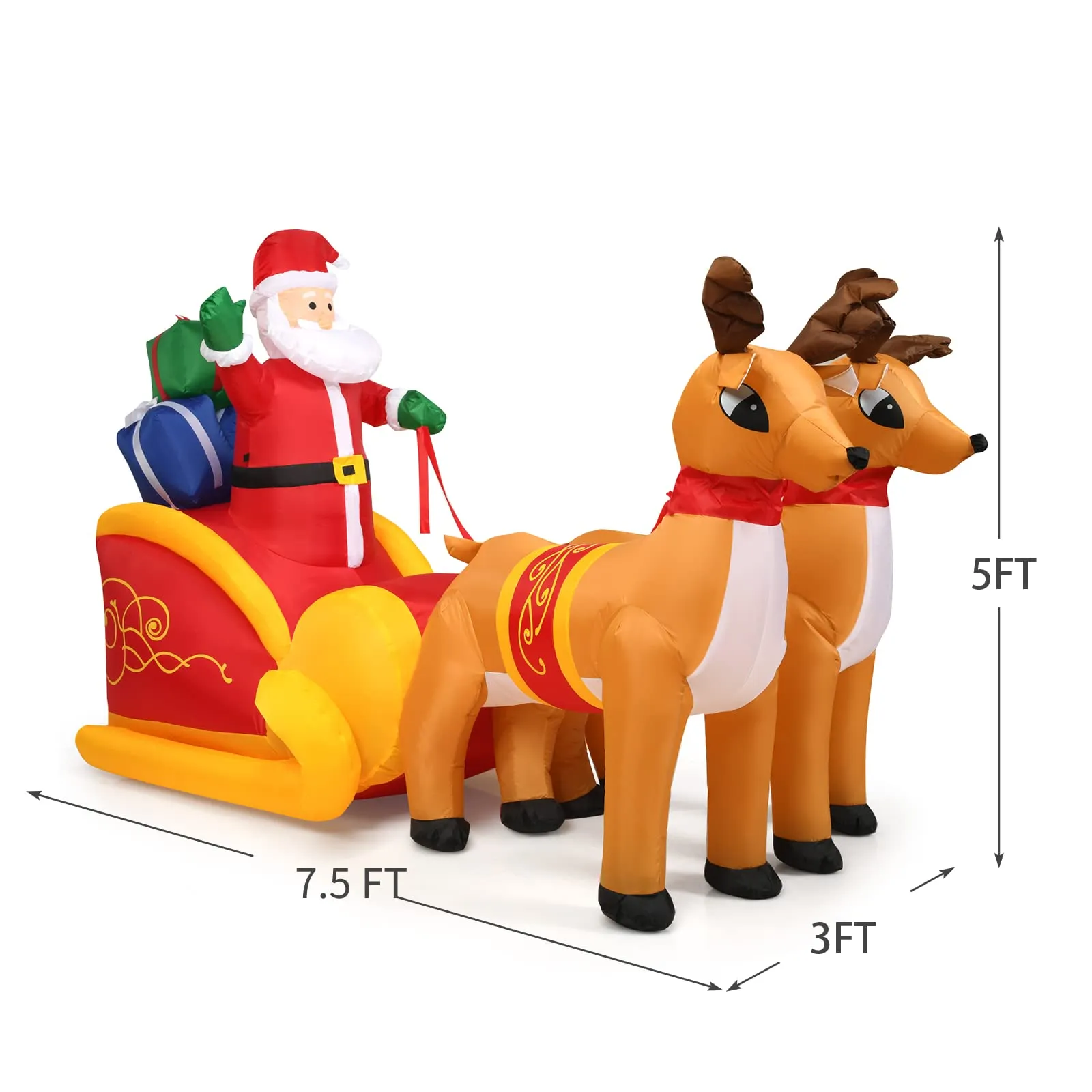 Tangkula 7.5 FT Christmas Inflatable Lighted Santa Claus on Sleigh with Reindeers & Gift Boxes