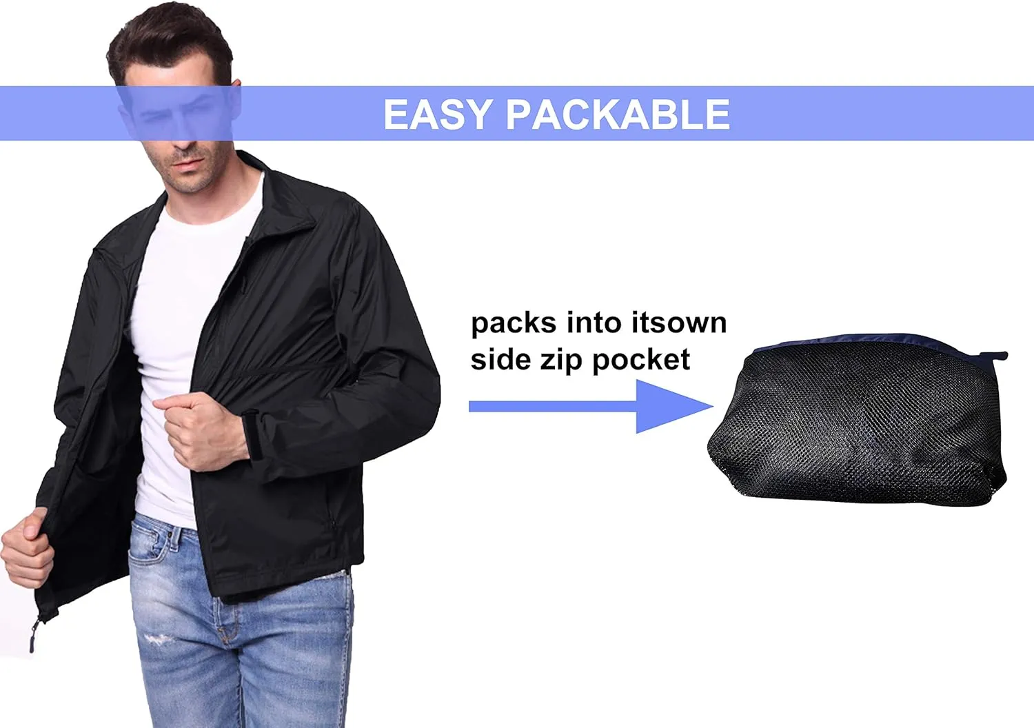 TRAILSIDE SUPPLY CO. Mens Windbreaker Jackets Lightweight Packable Jacket,Windproof and Dustproof