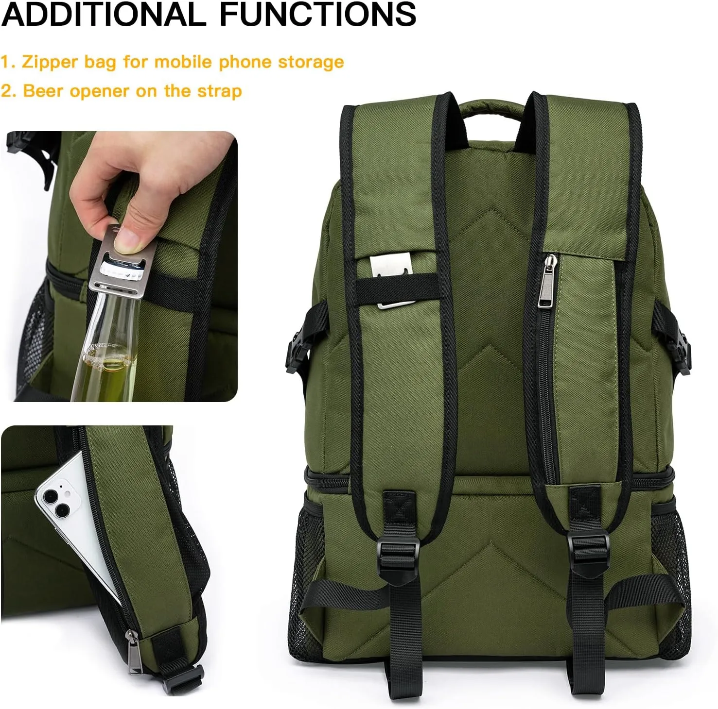 TUGUAN Insulated Cooler Backpack 38/42 Cans Double Deck Leakproof Lightweight Soft Lunch Backpack Small Cooler Bag Beach Picnic