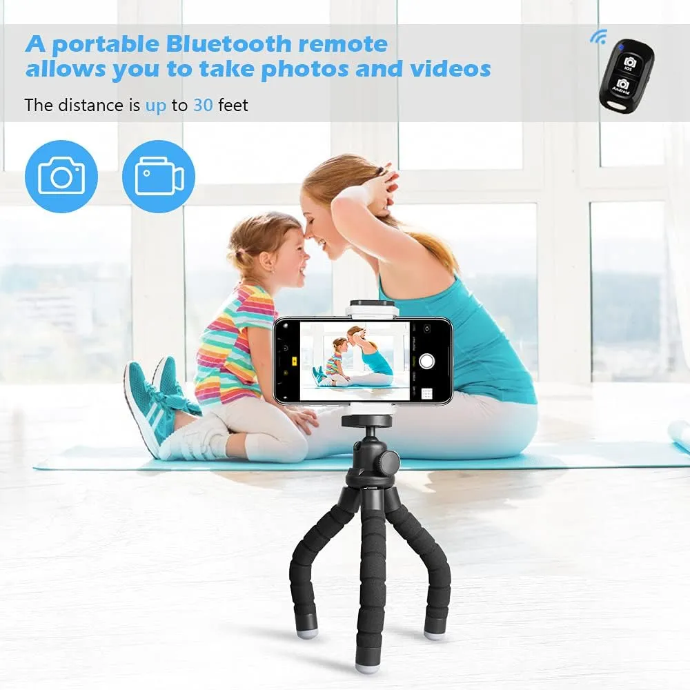 Ubeesize Phone Tripod, Portable and Flexible Tripods with Wireless Remote and Clip, Cell Phone Tripode Stand for Video Recording