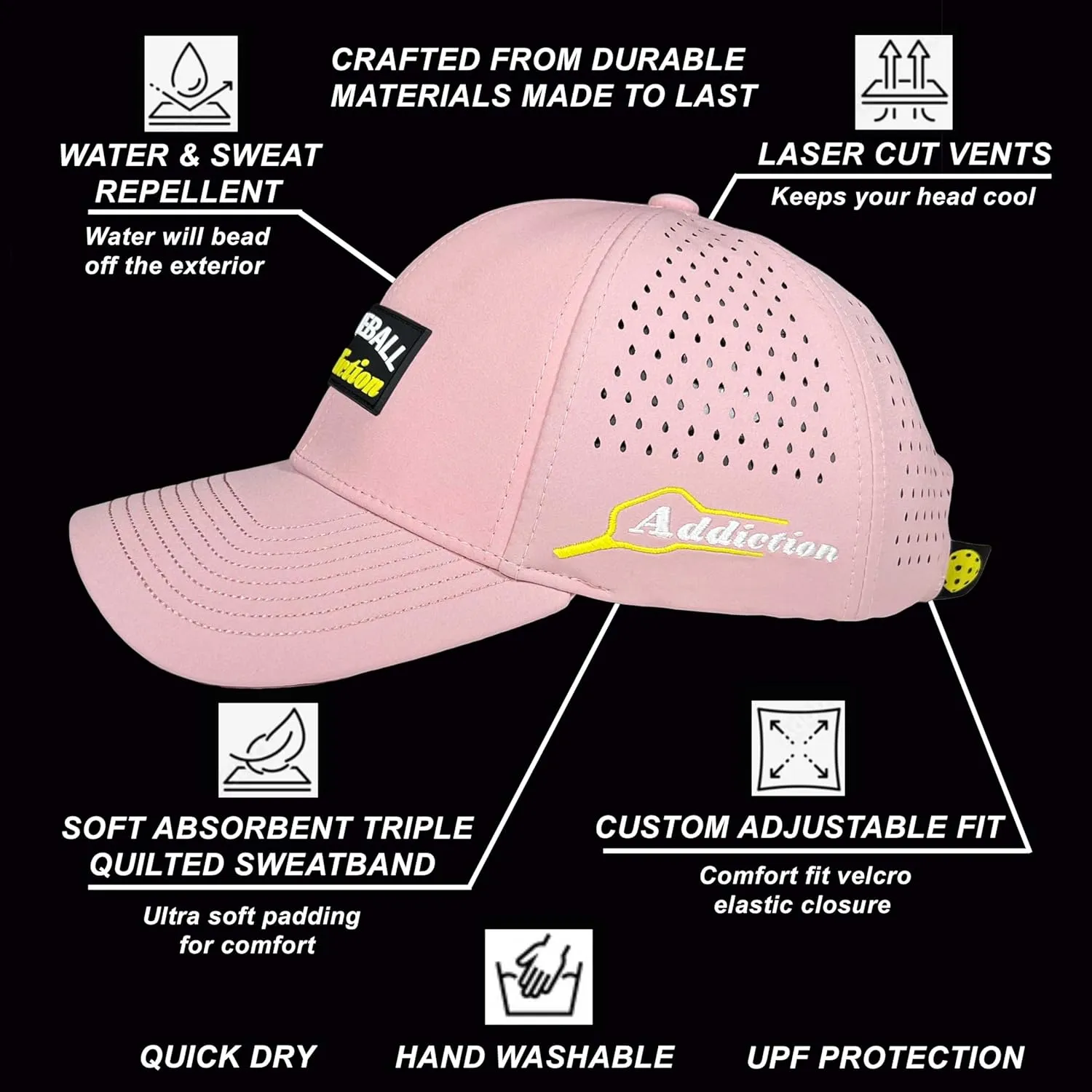 Unisex Pickleball hat. No Sweat Stains, Ultimate Comfort, Designed & Sold by a US Pickleball Family.