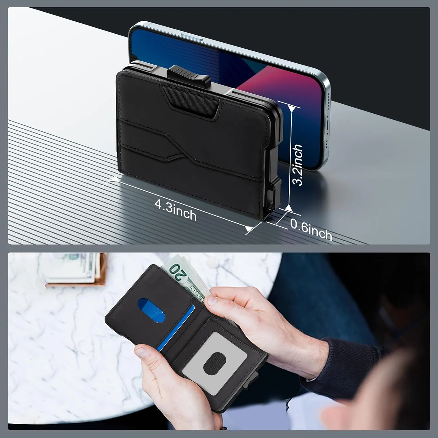 Wallet for Men - Pop Up Case, Cash Slot, and Credit Card Wallet - Slim Minimalist Aluminum Front Pocket Wallet with RFID Blocking/ID Window (Black)