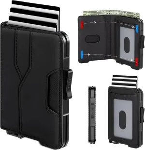 Wallet for Men - Pop Up Case, Cash Slot, and Credit Card Wallet - Slim Minimalist Aluminum Front Pocket Wallet with RFID Blocking/ID Window (Black)