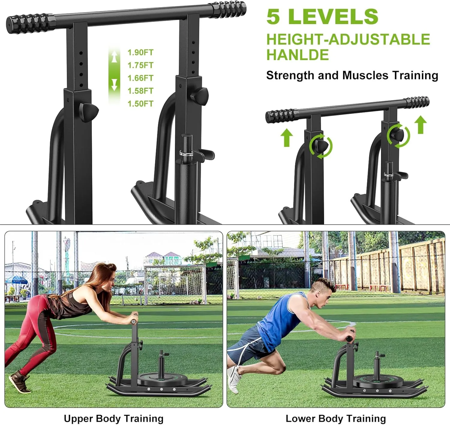 Weight Sled for Training, Push Pull Gym Equipment with Adjustable Height Handle, Workout Fitness Sled for Enhance Muscle Strength and Improve Speed, Suitable for 1" & 2" Weight Plate