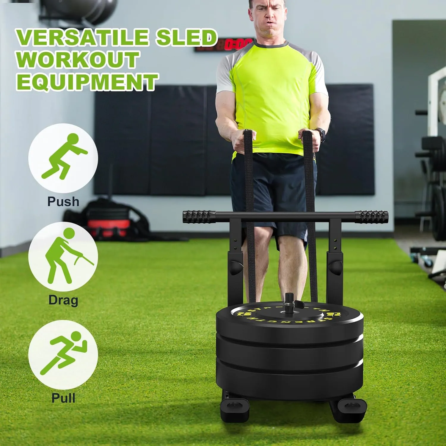 Weight Sled for Training, Push Pull Gym Equipment with Adjustable Height Handle, Workout Fitness Sled for Enhance Muscle Strength and Improve Speed, Suitable for 1" & 2" Weight Plate