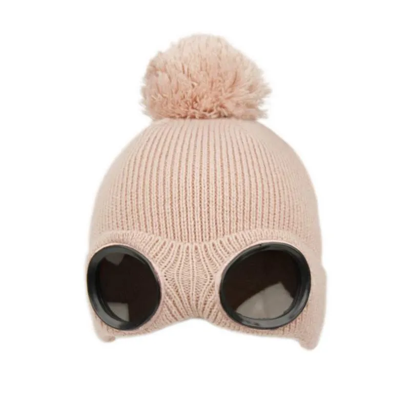 Winter Ski Beanie with Goggles and Sherpa Lining
