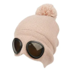 Winter Ski Beanie with Goggles and Sherpa Lining