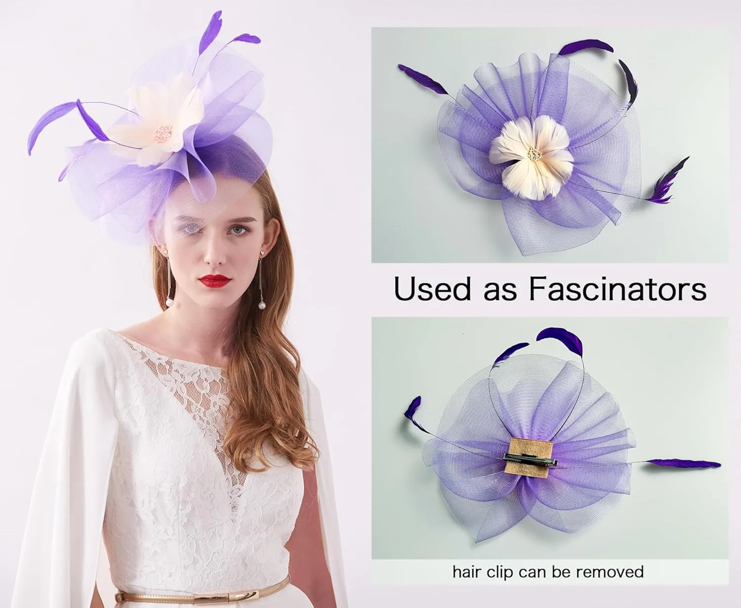 Z&X Women Organza Church Derby Hat Wide Brim Sun Hats for Wedding Tea Party Fascinator Hat, Dual-use