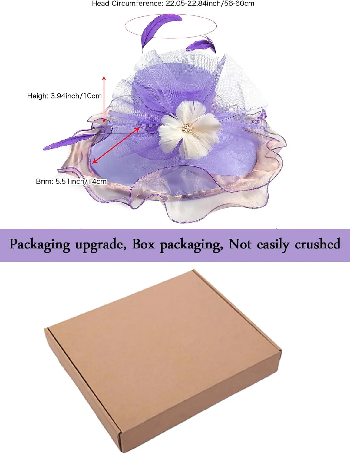 Z&X Women Organza Church Derby Hat Wide Brim Sun Hats for Wedding Tea Party Fascinator Hat, Dual-use