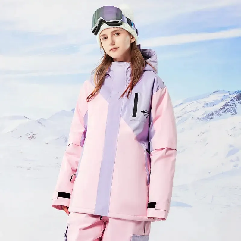 Zipper Ski Jacket Women's Winter Colorblock Snowboard Jacket