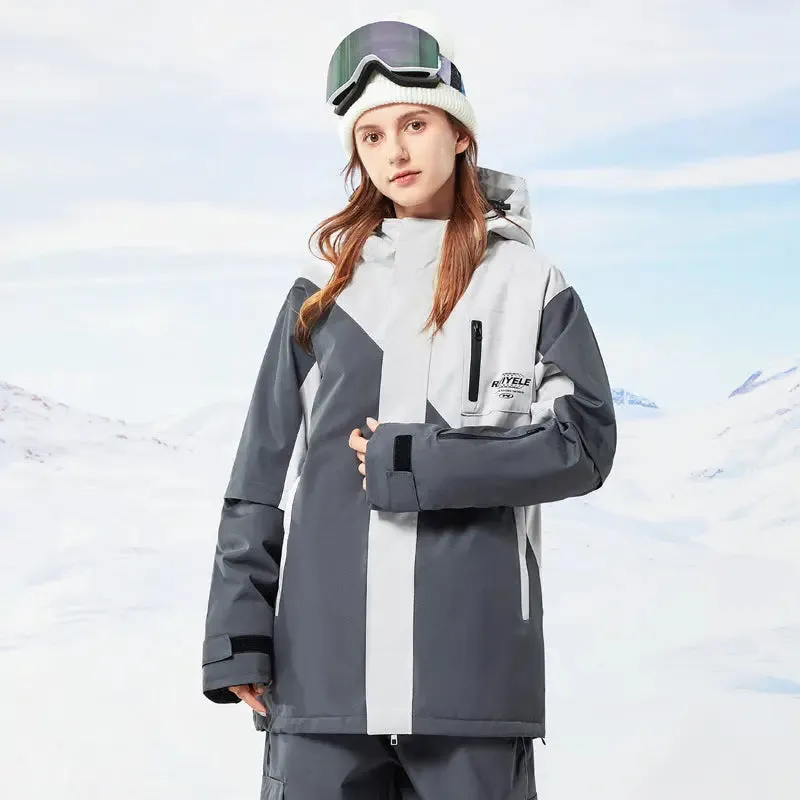 Zipper Ski Jacket Women's Winter Colorblock Snowboard Jacket