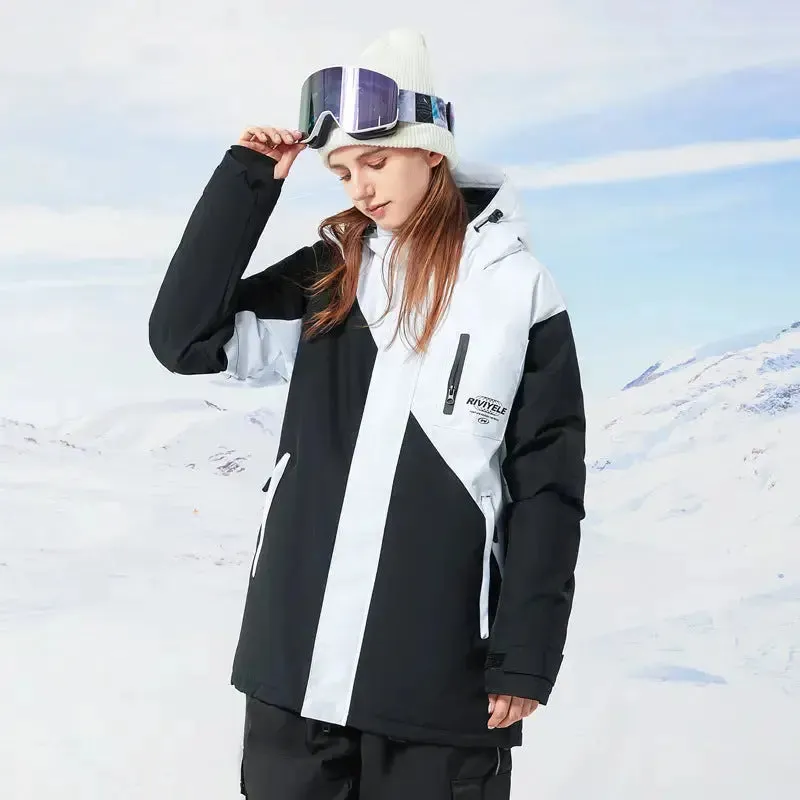 Zipper Ski Jacket Women's Winter Colorblock Snowboard Jacket