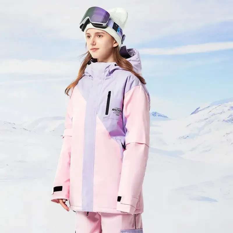 Zipper Ski Jacket Women's Winter Colorblock Snowboard Jacket