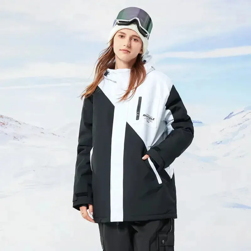 Zipper Ski Jacket Women's Winter Colorblock Snowboard Jacket