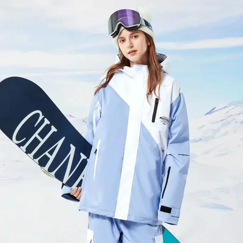 Zipper Ski Jacket Women's Winter Colorblock Snowboard Jacket